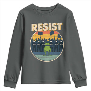 Frog Resist Youth Sweatshirt Portland Frog Activist Protest Retro Sunset TS11 Dark Heather Print Your Wear