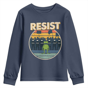 Frog Resist Youth Sweatshirt Portland Frog Activist Protest Retro Sunset TS11 Navy Print Your Wear