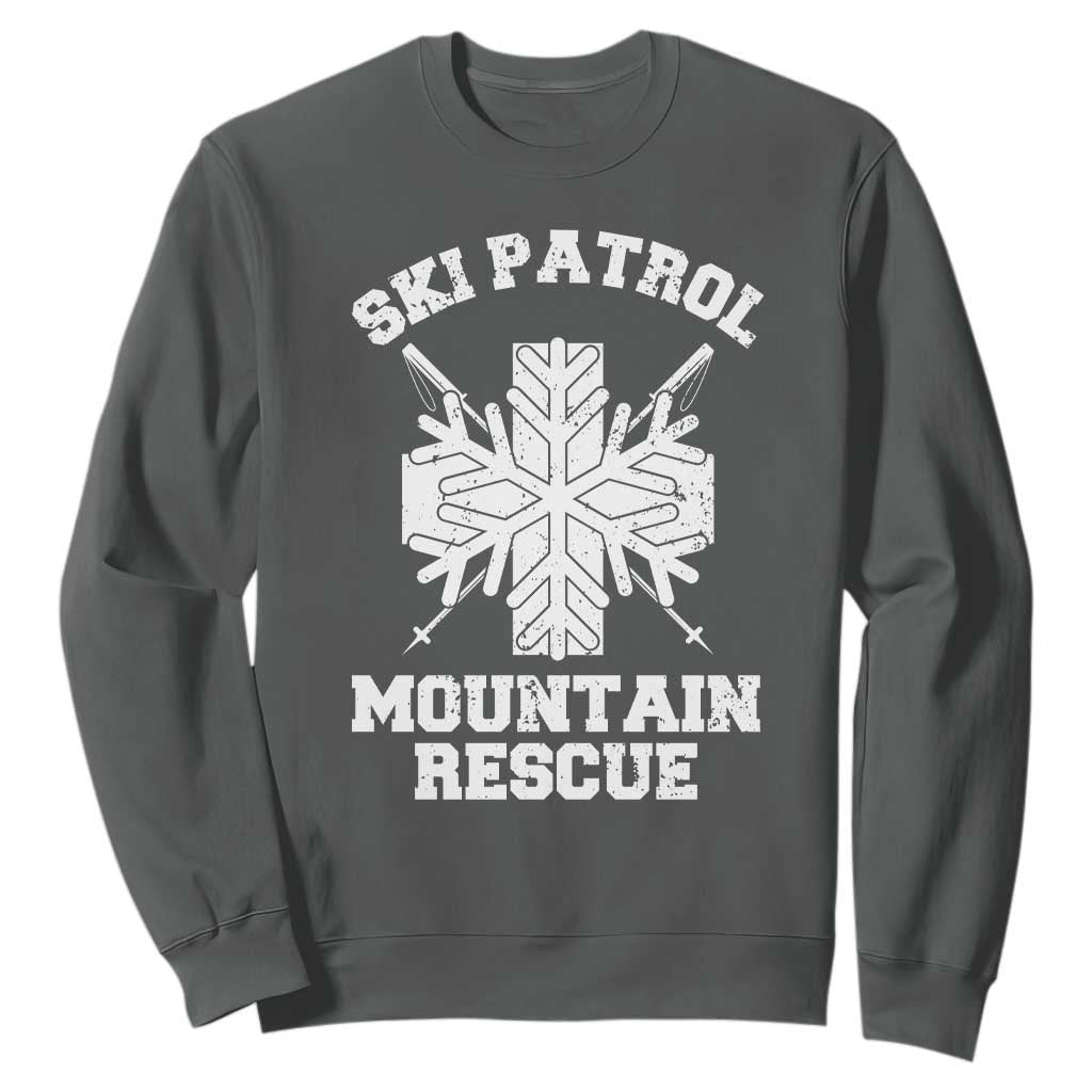 Ski Patrol Mountain Rescue Sweatshirt Winter Slopes Skiing Snowboarding Snowflake TS11 Dark Heather Print Your Wear