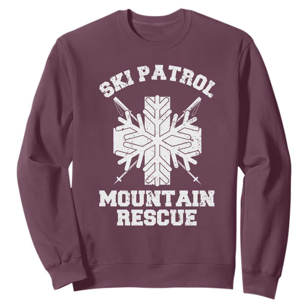 Ski Patrol Mountain Rescue Sweatshirt Winter Slopes Skiing Snowboarding Snowflake TS11 Maroon Print Your Wear