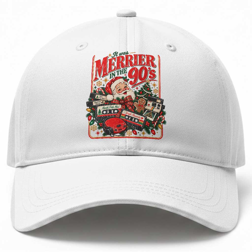 It Was Merrier In The 90s Nostalgic Christmas Baseball Cap Retro Xmas Cassette Tape