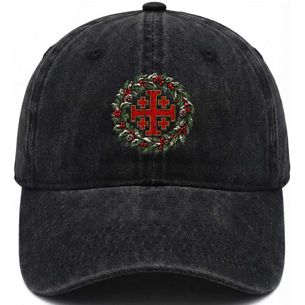 Christmas Catholic Knight Templar Crusader Cross Washed Cotton Baseball Cap Xmas Medieval Humor