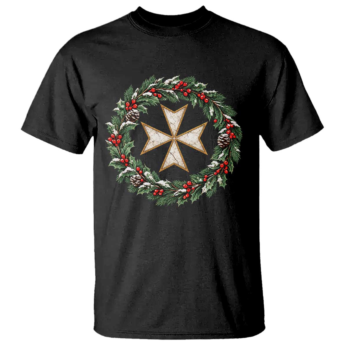 Christmas Knights Hospitaller T Shirt Vintage Maltese Cross Xmas Medieval Catholic Christian