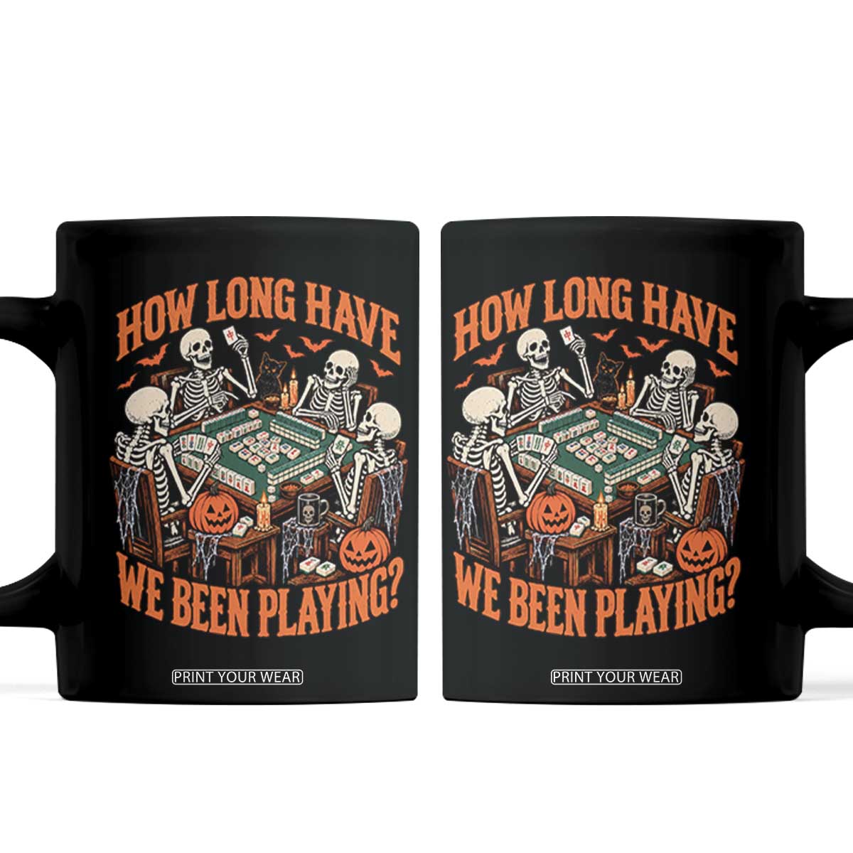 Funny Halloween Skeleton Playing Mahjong Coffee Mug How Long Have We Been Playing