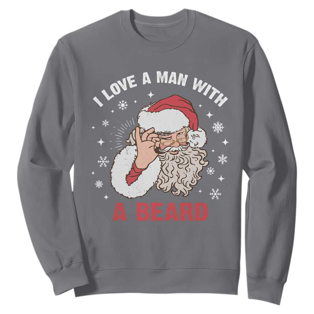 Funny Christmas Santa Sweatshirt I Love A Man With A Beard Snowflake TS11 Charcoal Print Your Wear