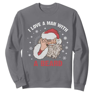 Funny Christmas Santa Sweatshirt I Love A Man With A Beard Snowflake TS11 Charcoal Print Your Wear