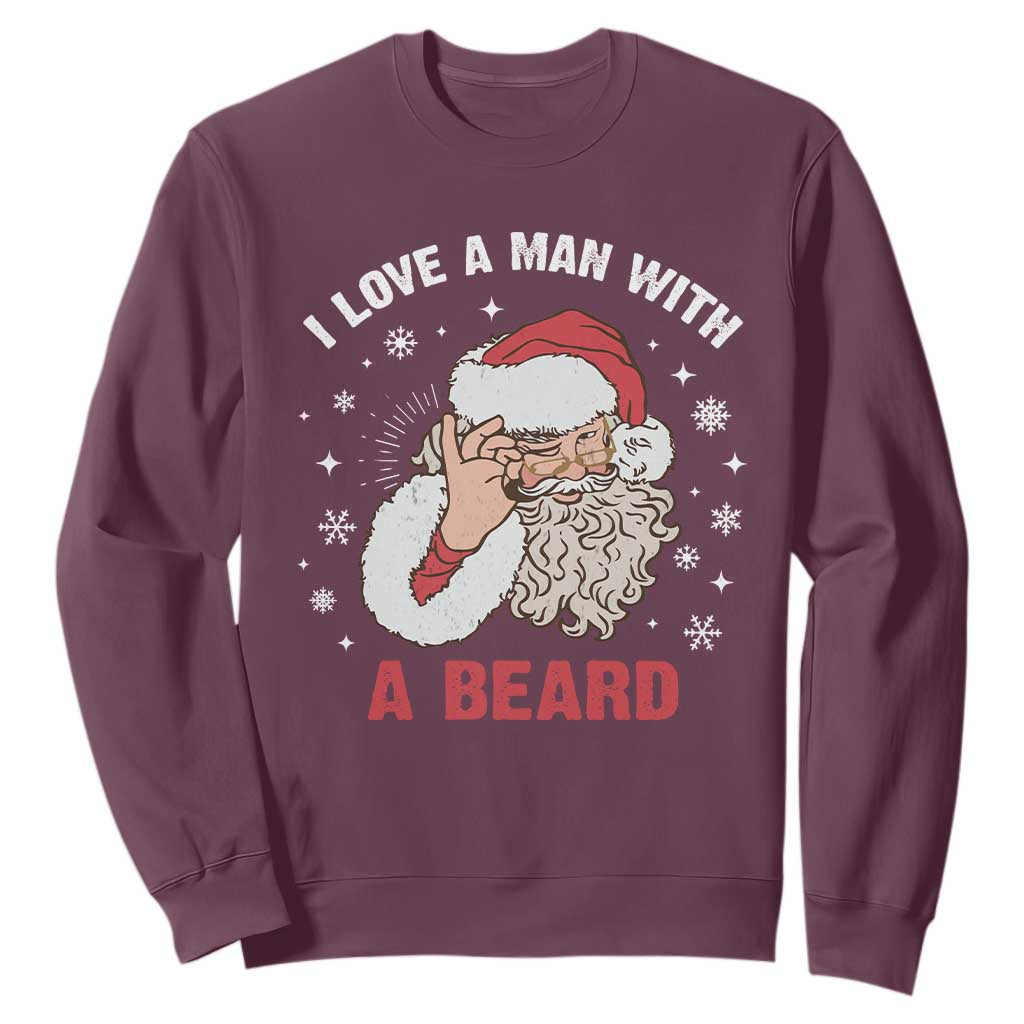 Funny Christmas Santa Sweatshirt I Love A Man With A Beard Snowflake TS11 Maroon Print Your Wear