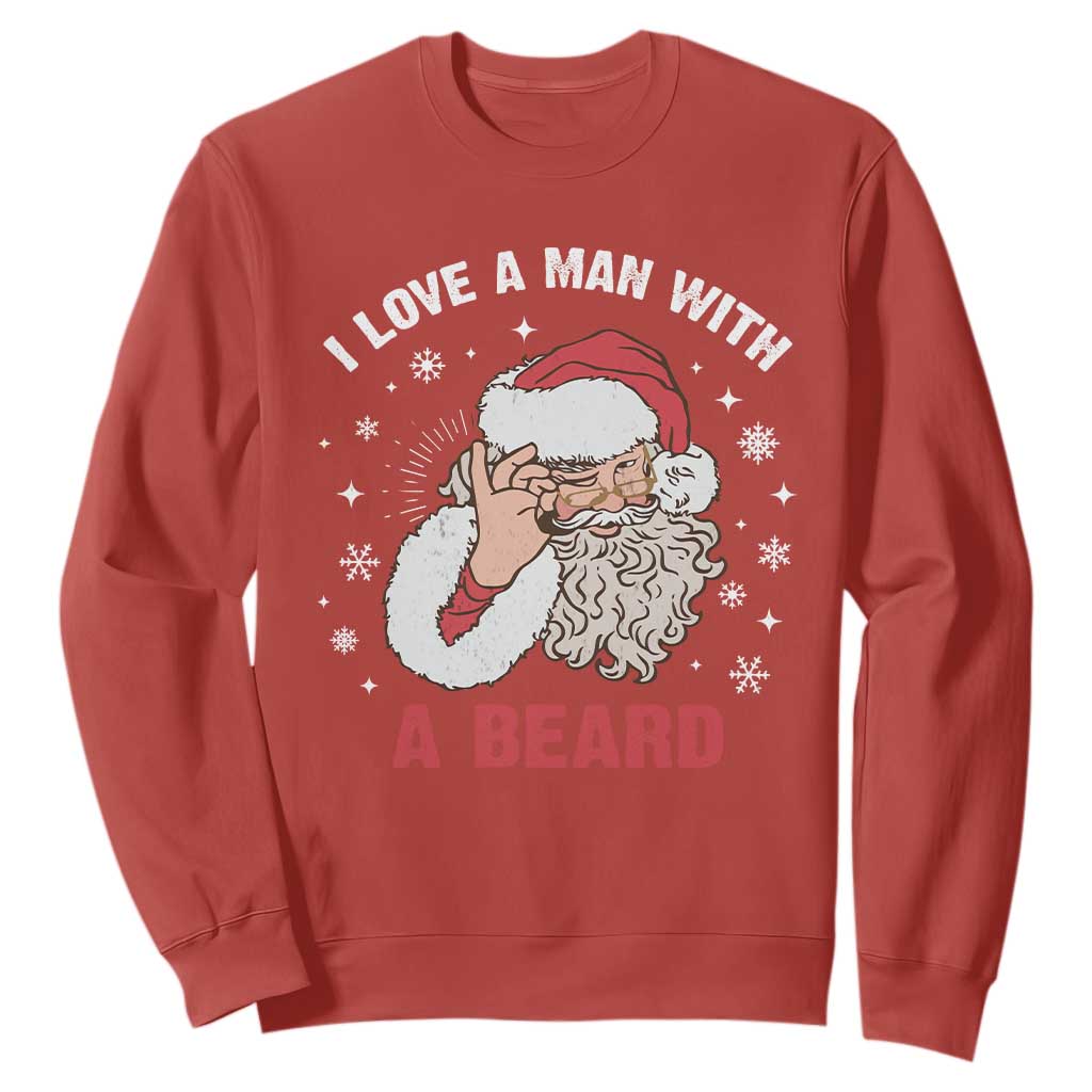 Funny Christmas Santa Sweatshirt I Love A Man With A Beard Snowflake TS11 Red Print Your Wear