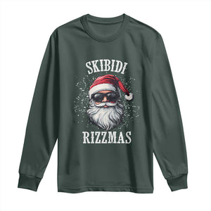 Funny Christmas Santa Long Sleeve Shirt Skibidi Rizzmas Charisma Rizz Santa Claus TS11 Dark Forest Green Print Your Wear