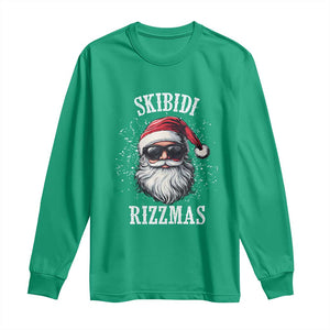 Funny Christmas Santa Long Sleeve Shirt Skibidi Rizzmas Charisma Rizz Santa Claus TS11 Irish Green Print Your Wear