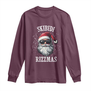 Funny Christmas Santa Long Sleeve Shirt Skibidi Rizzmas Charisma Rizz Santa Claus TS11 Maroon Print Your Wear