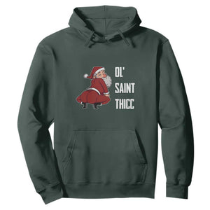 Funny Christmas Naughty Santa Hoodie Ol' Saint Thicc Kiss My Ass TS11 Dark Forest Green Print Your Wear