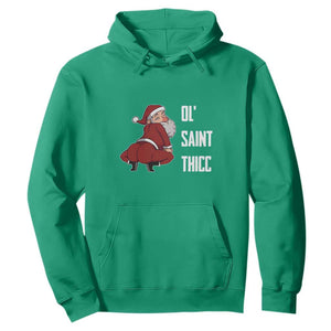 Funny Christmas Naughty Santa Hoodie Ol' Saint Thicc Kiss My Ass TS11 Irish Green Print Your Wear