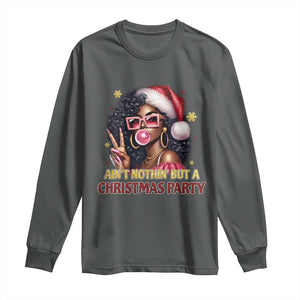 Funny African American Christmas Long Sleeve Shirt Ain't Nothin' But A Christmas Party Black Melanin Santa Girl TS11 Dark Heather Print Your Wear