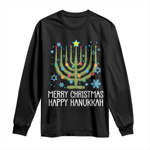 Funny Chrismukkah Long Sleeve Shirt Merry Christmas Happy Hanukkah Christmas Tree Jewish Menorah TS11 Black Print Your Wear