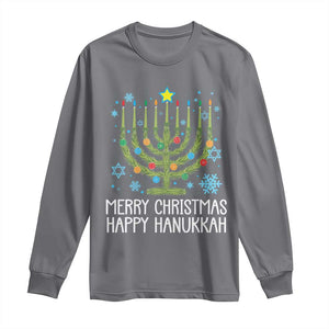 Funny Chrismukkah Long Sleeve Shirt Merry Christmas Happy Hanukkah Christmas Tree Jewish Menorah TS11 Charcoal Print Your Wear