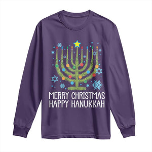 Funny Chrismukkah Long Sleeve Shirt Merry Christmas Happy Hanukkah Christmas Tree Jewish Menorah TS11 Purple Print Your Wear