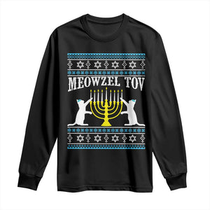 Meowzel Tov Long Sleeve Shirt Funny Hanukkah Cat Jewish Chanukah Menorah TS11 Black Print Your Wear