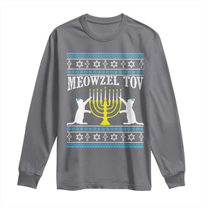 Meowzel Tov Long Sleeve Shirt Funny Hanukkah Cat Jewish Chanukah Menorah TS11 Charcoal Print Your Wear