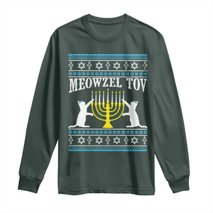 Meowzel Tov Long Sleeve Shirt Funny Hanukkah Cat Jewish Chanukah Menorah TS11 Dark Forest Green Print Your Wear