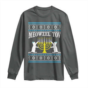 Meowzel Tov Long Sleeve Shirt Funny Hanukkah Cat Jewish Chanukah Menorah TS11 Dark Heather Print Your Wear