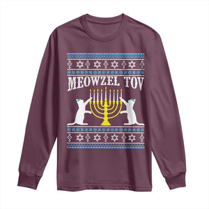 Meowzel Tov Long Sleeve Shirt Funny Hanukkah Cat Jewish Chanukah Menorah TS11 Maroon Print Your Wear