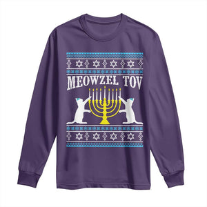 Meowzel Tov Long Sleeve Shirt Funny Hanukkah Cat Jewish Chanukah Menorah TS11 Purple Print Your Wear