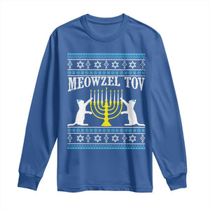 Meowzel Tov Long Sleeve Shirt Funny Hanukkah Cat Jewish Chanukah Menorah TS11 Royal Blue Print Your Wear