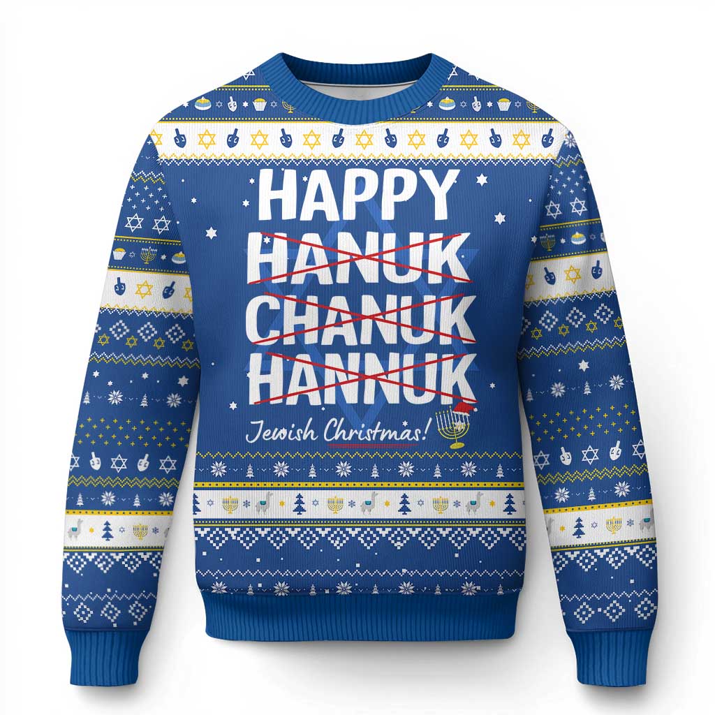 Happy Hanukkah Ugly Sweater Hanuk Chanuk Jewish Christmas Menorah TS11 Blue White Print Your Wear