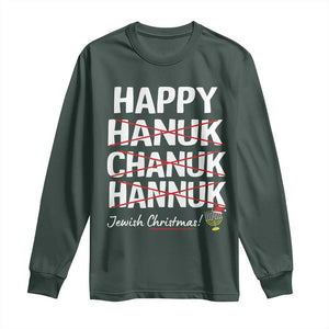 Funny Hanukkah Long Sleeve Shirt Happy Hanuk Chanuk Hannuk Jewish Christmas Menorah TS11 Dark Forest Green Print Your Wear