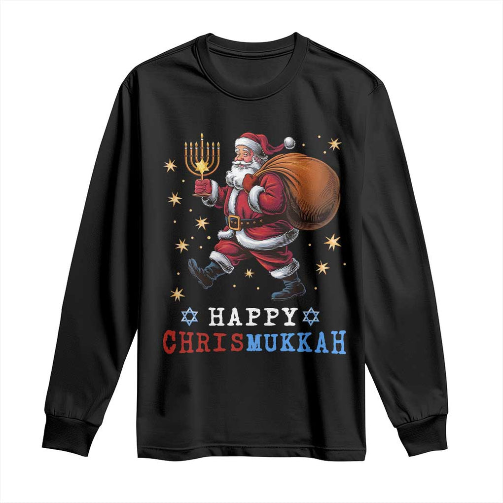 Funny Christmas Hanukkah Long Sleeve Shirt Happy Chrismukkah Santa Menorah TS11 Black Print Your Wear