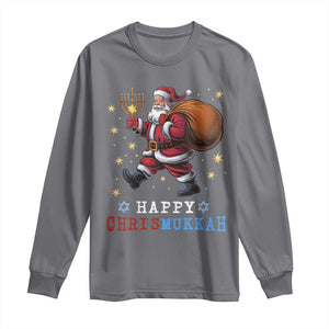 Funny Christmas Hanukkah Long Sleeve Shirt Happy Chrismukkah Santa Menorah TS11 Charcoal Print Your Wear