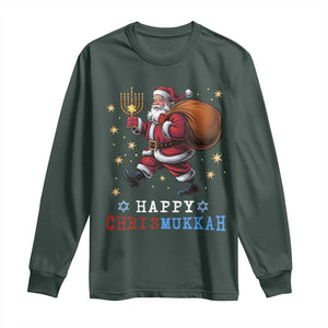 Funny Christmas Hanukkah Long Sleeve Shirt Happy Chrismukkah Santa Menorah TS11 Dark Forest Green Print Your Wear