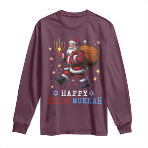 Funny Christmas Hanukkah Long Sleeve Shirt Happy Chrismukkah Santa Menorah TS11 Maroon Print Your Wear