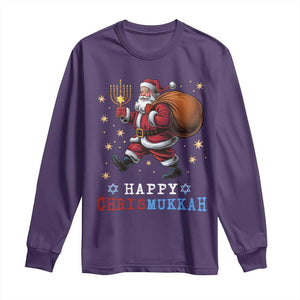 Funny Christmas Hanukkah Long Sleeve Shirt Happy Chrismukkah Santa Menorah TS11 Purple Print Your Wear