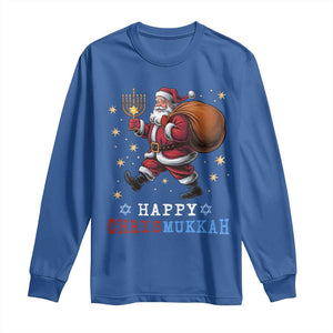 Funny Christmas Hanukkah Long Sleeve Shirt Happy Chrismukkah Santa Menorah TS11 Royal Blue Print Your Wear