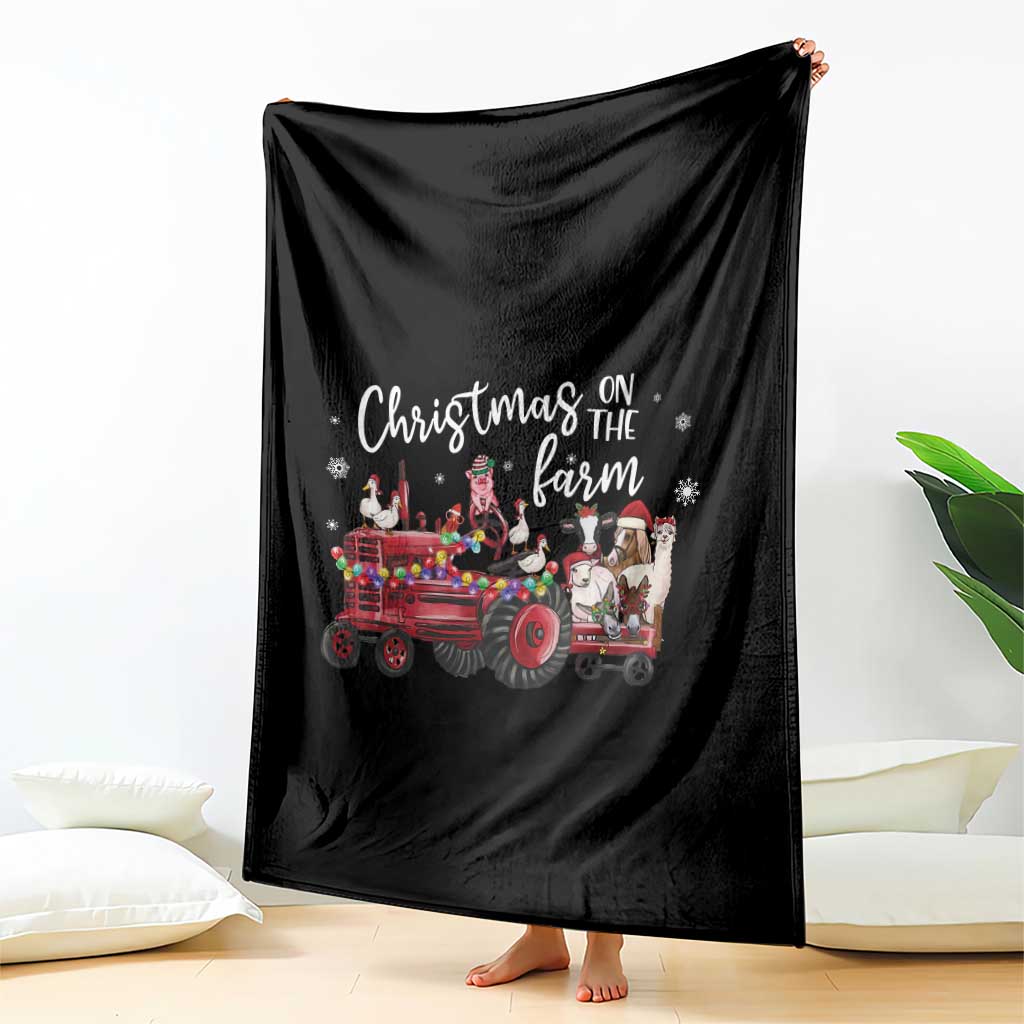 Funny Christmas On The Farm Throw Blanket Vintage Red Tractor Livestock TS11 Print Your Wear