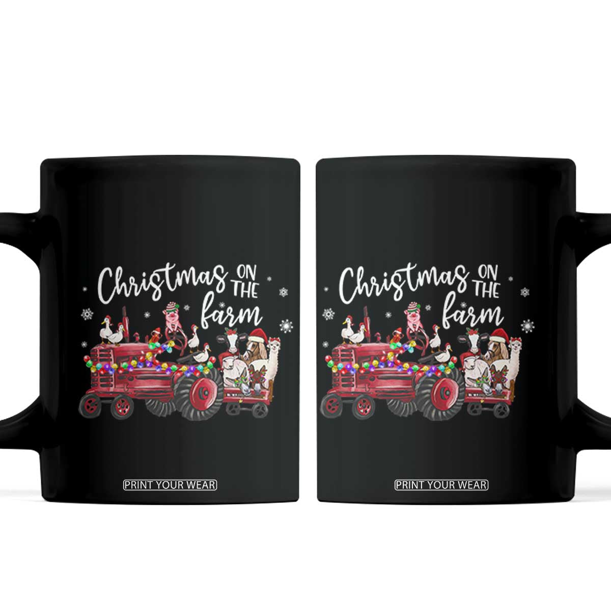 Funny Christmas On The Farm Coffee Mug Vintage Red Tractor Livestock TS11 Black Print Your Wear