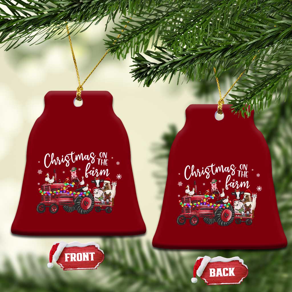 Funny Christmas On The Farm Ceramic Ornament Vintage Red Tractor Livestock TS11 Print Your Wear