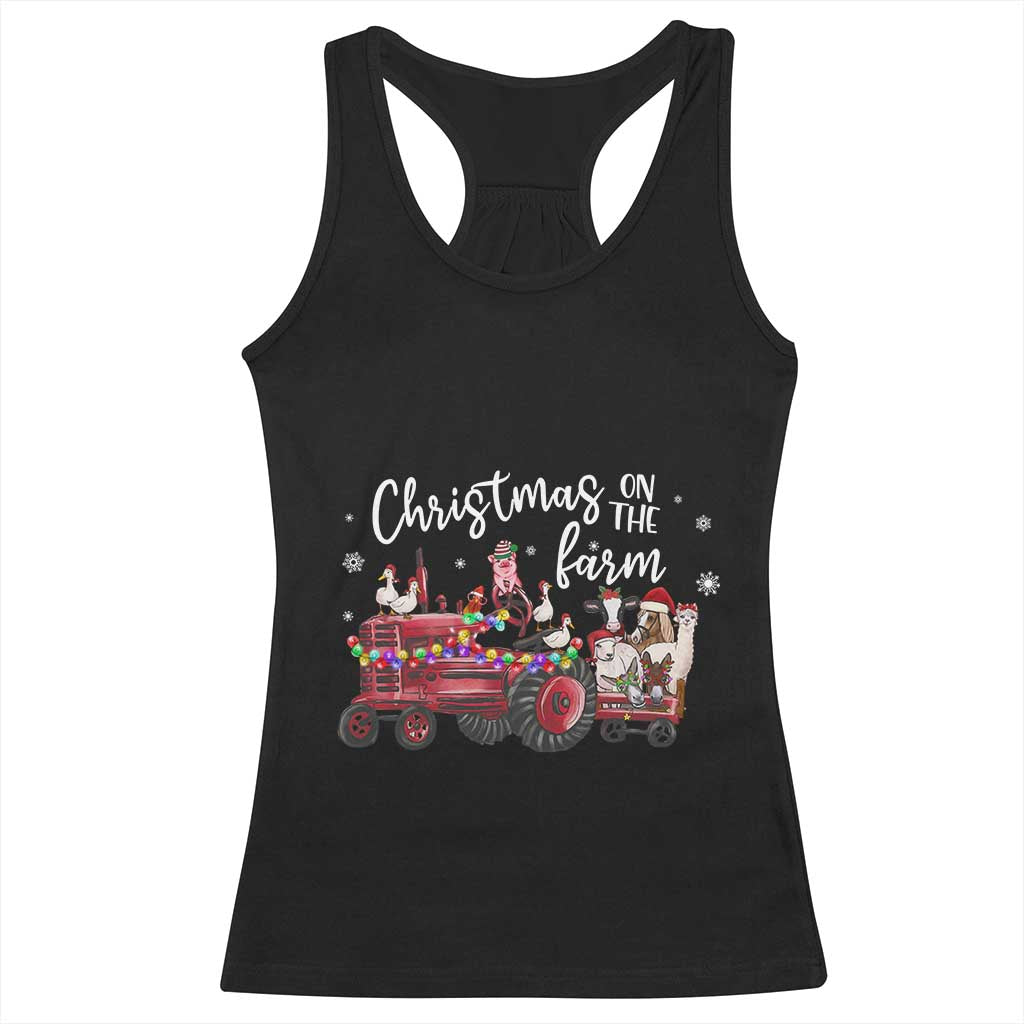 Funny Christmas On The Farm Racerback Tank Top Vintage Red Tractor Livestock TS11 Black Print Your Wear