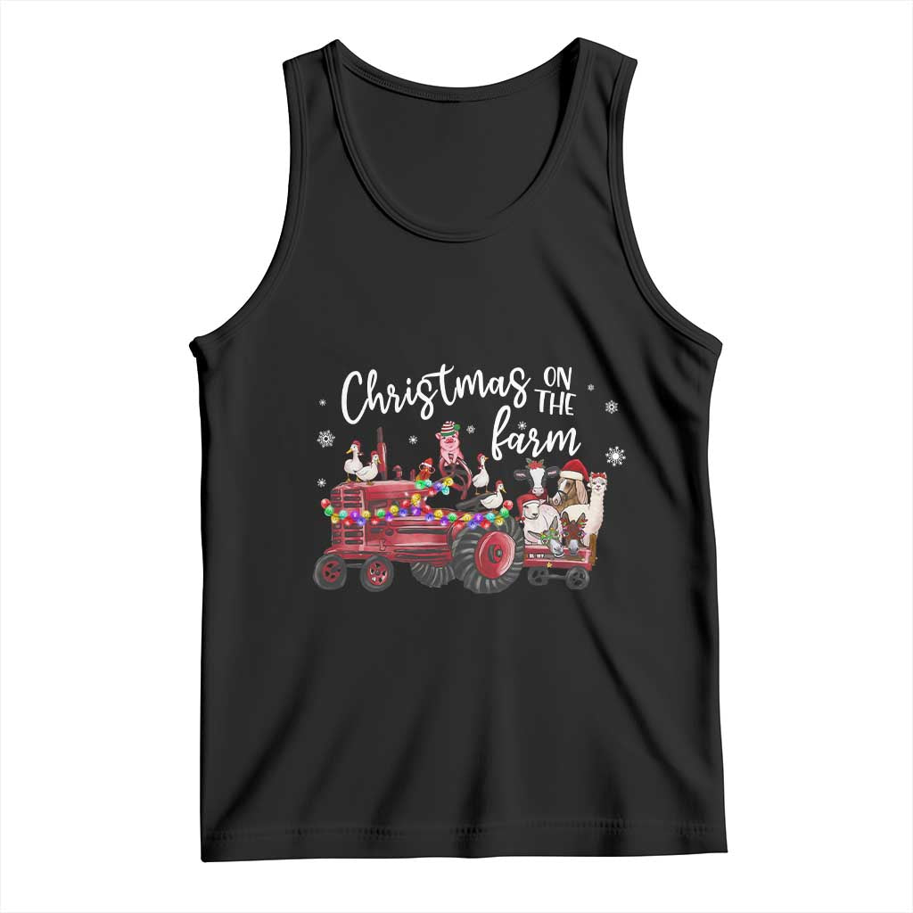 Funny Christmas On The Farm Tank Top Vintage Red Tractor Livestock TS11 Black Print Your Wear