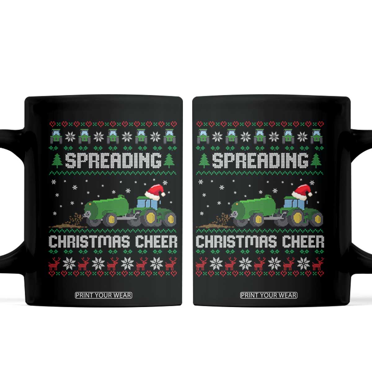 Spreading Christmas Cheer Coffee Mug Funny Farming Tractor Xmas TS11 Black Print Your Wear