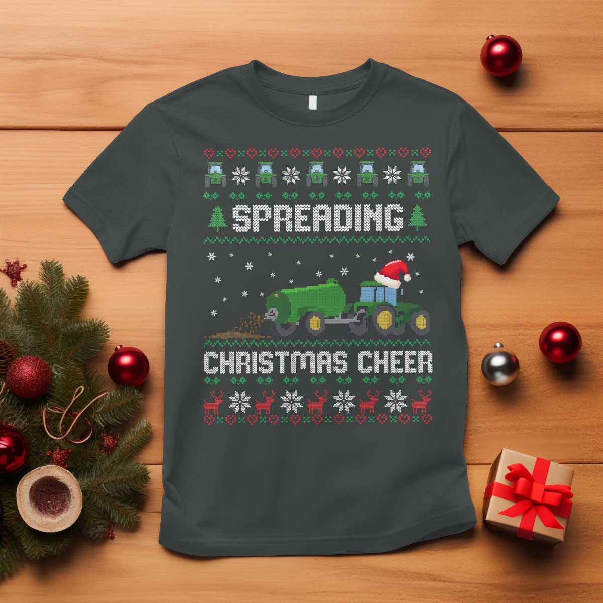 Spreading Christmas Cheer T Shirt Funny Farming Tractor Xmas TS11 Dark Heather Print Your Wear