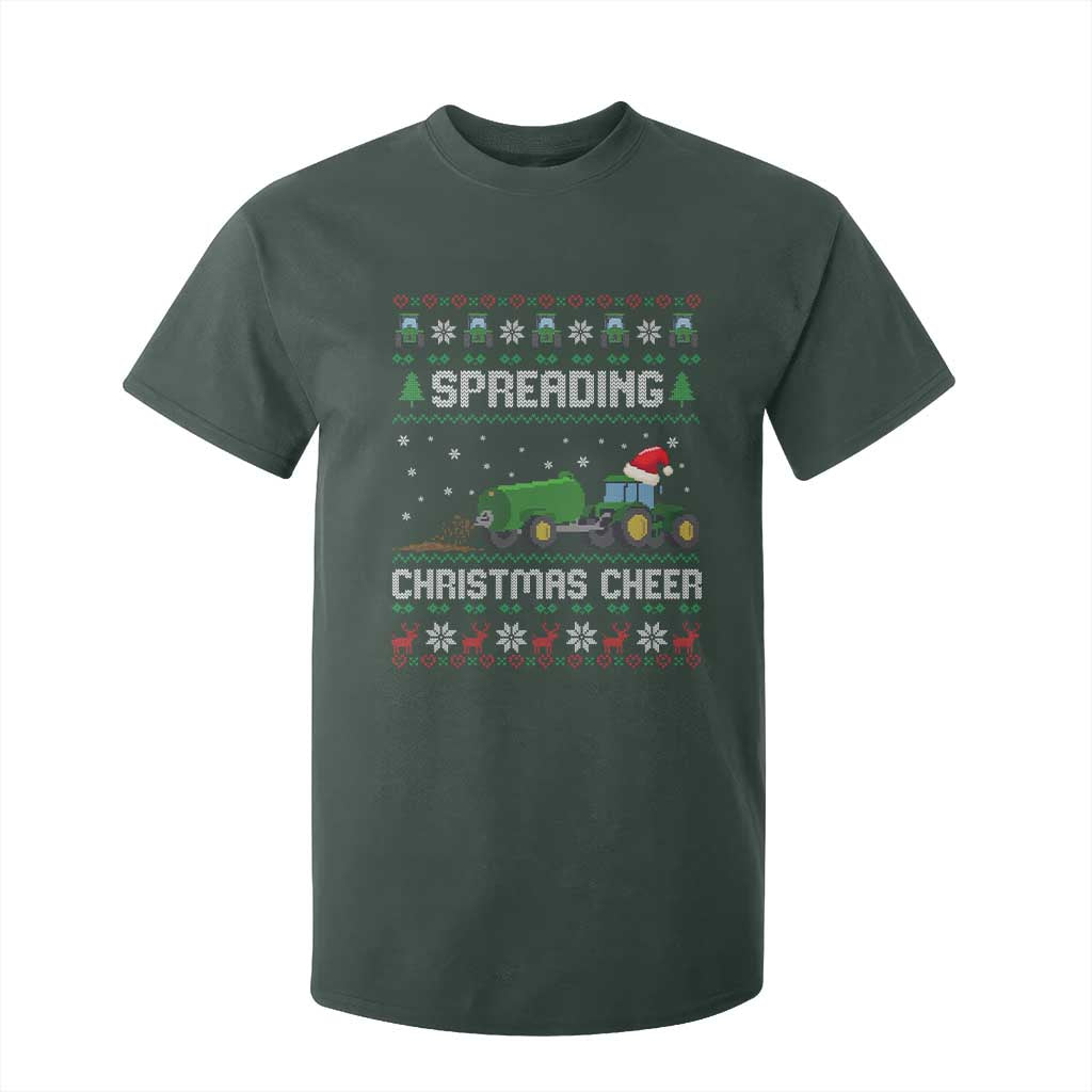 Spreading Christmas Cheer T Shirt For Kid Funny Farming Tractor Xmas TS11 Dark Forest Green Print Your Wear
