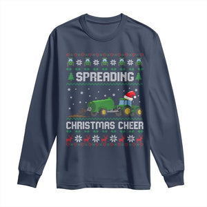 Spreading Christmas Cheer Long Sleeve Shirt Funny Farming Tractor Xmas TS11 Navy Print Your Wear