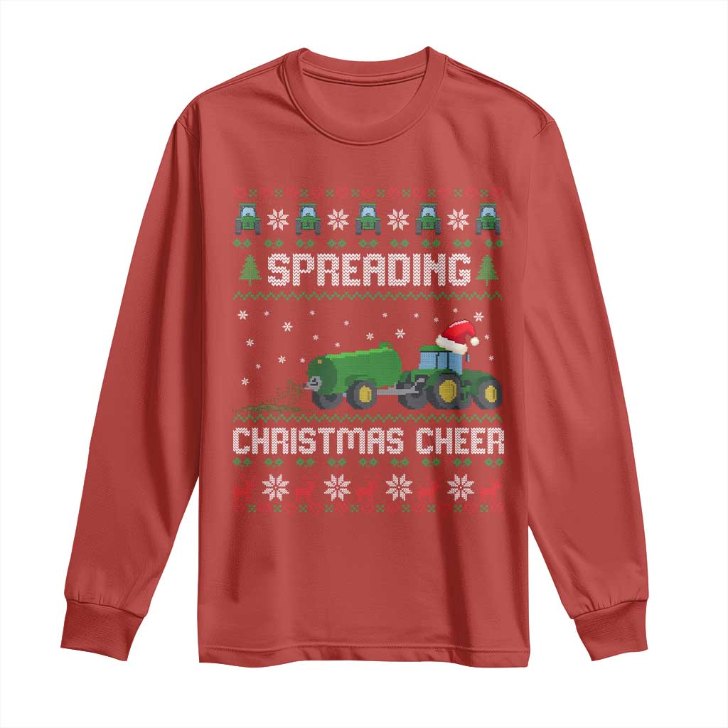 Spreading Christmas Cheer Long Sleeve Shirt Funny Farming Tractor Xmas TS11 Red Print Your Wear