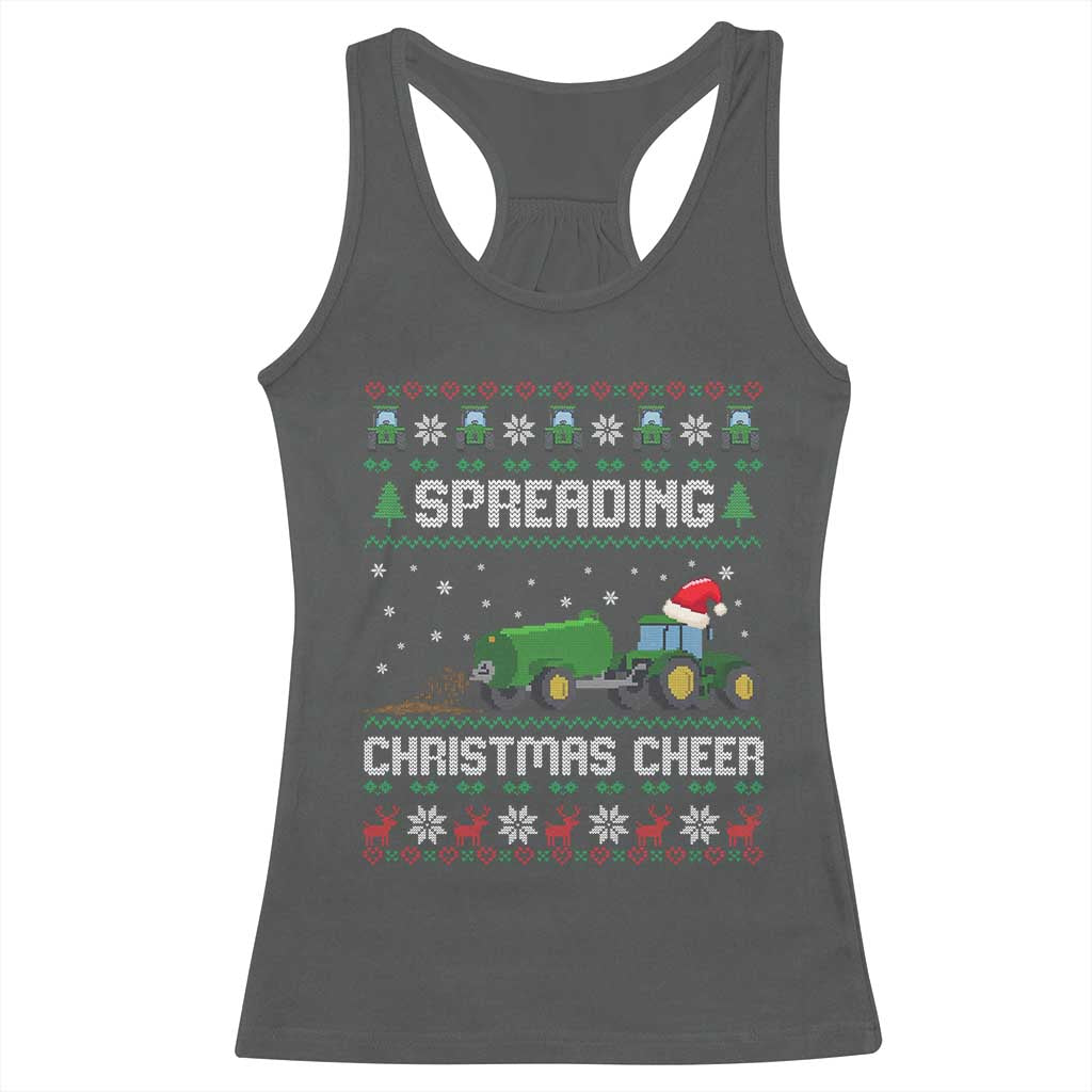 Spreading Christmas Cheer Racerback Tank Top Funny Farming Tractor Xmas TS11 Dark Heather Print Your Wear