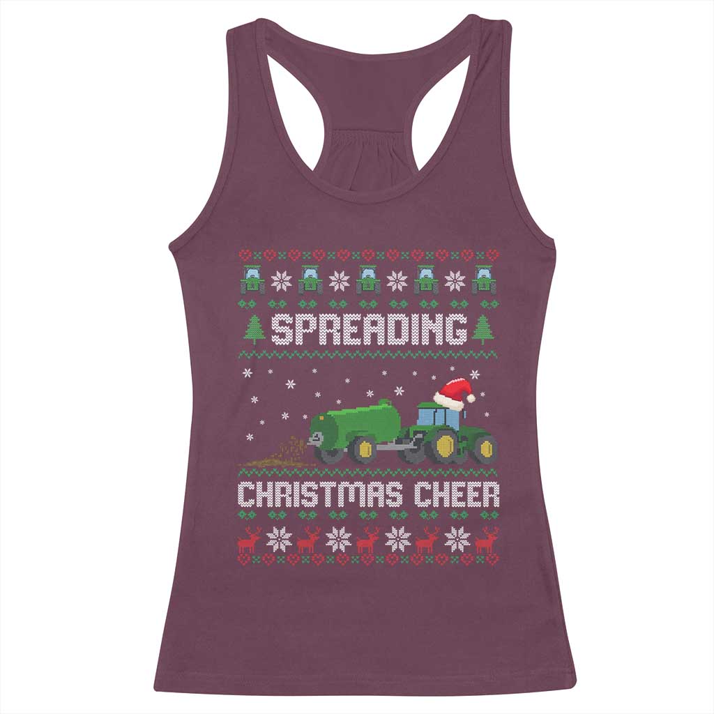 Spreading Christmas Cheer Racerback Tank Top Funny Farming Tractor Xmas TS11 Maroon Print Your Wear