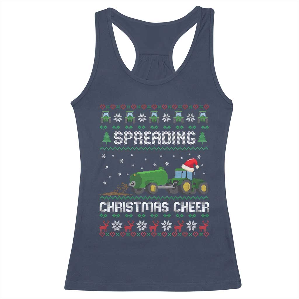 Spreading Christmas Cheer Racerback Tank Top Funny Farming Tractor Xmas TS11 Navy Print Your Wear