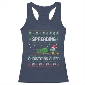 Spreading Christmas Cheer Racerback Tank Top Funny Farming Tractor Xmas TS11 Navy Print Your Wear